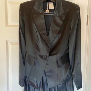 Fredricks of Hollywood Black Satin Tuxedo 2-Piece Jacket/Skirt Dress Set Size 8